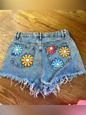 Flower Power Distressed Jean Shorts